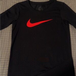 Nike Kids Black Long Sleeve Tee with Red Swoosh